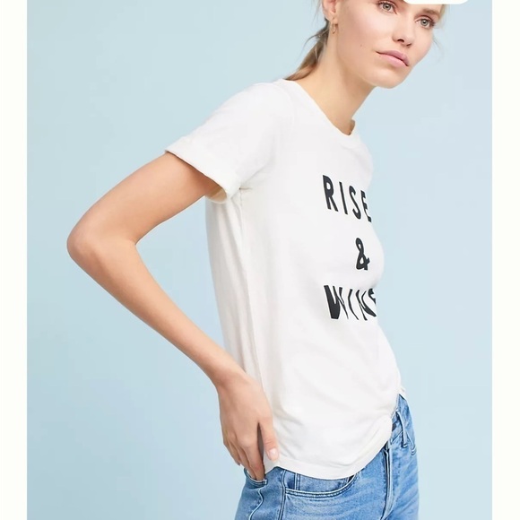 Anthropologie Sol Angeles White & Black Rise & Wine Graphic T- Shirt Top Size XS - Picture 3 of 9